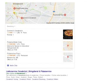 Google Suche; Pizzabringdienst Osnabrück