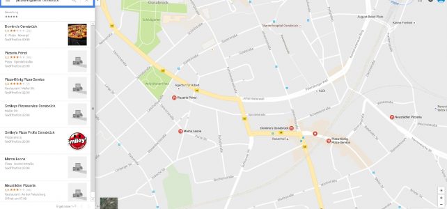 Google Maps Suche; Pizzabringdienst Osnabrück